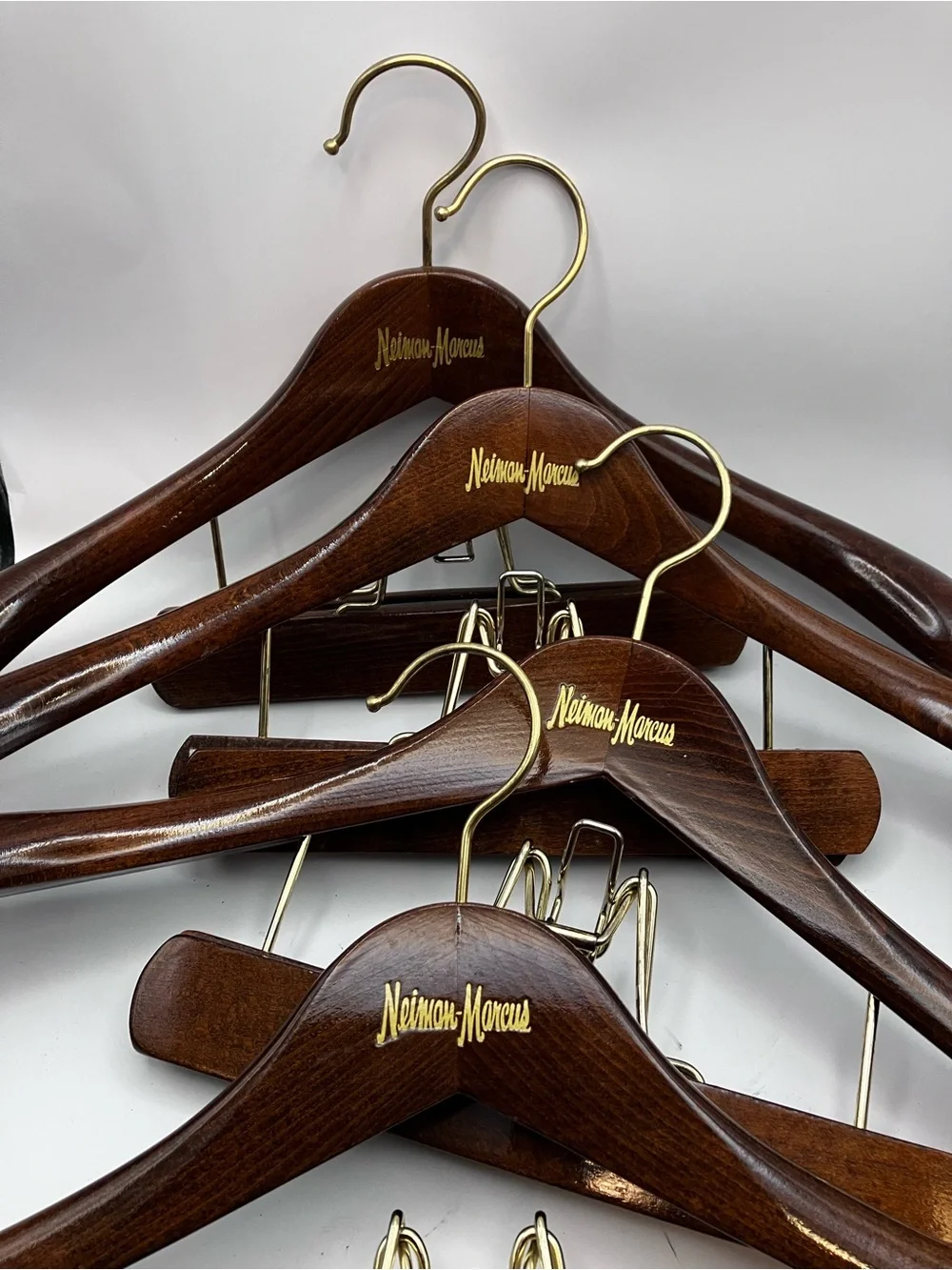 4 Neiman Marcus Heavy Duty wood Hangers “buy it for life” closet accessories
